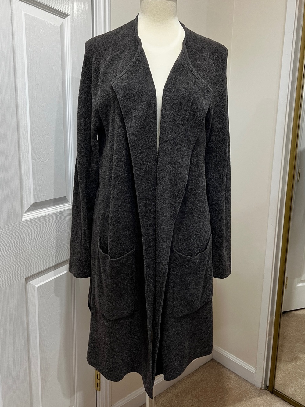 Barefoot Dreams Cozychic Ultra Lite Wide Collar Cardigan Jacket Grey Carbon M